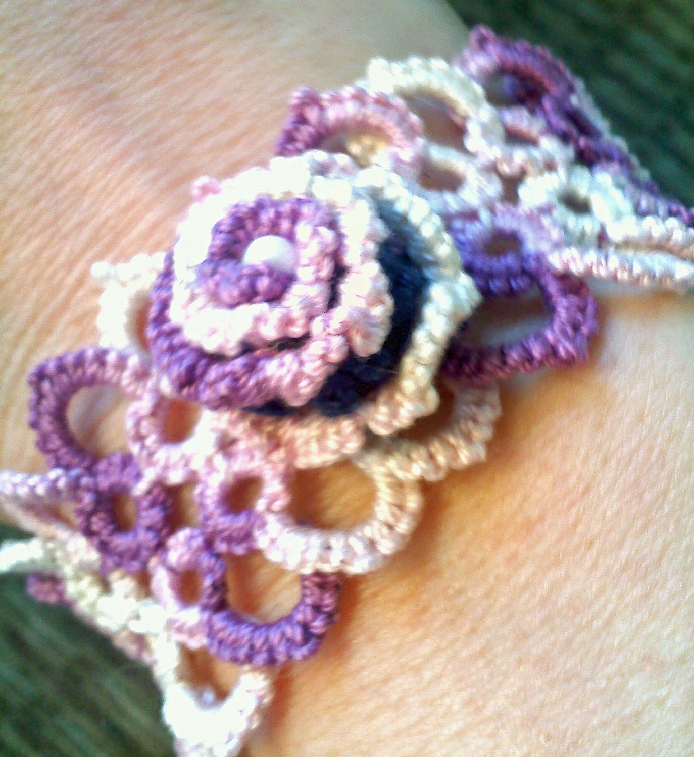 Tatted Purple Rose Bracelet
