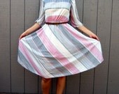 Vintage 1980s S. L. Petites pink and gray striped A-line dress