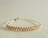 Waxed Linen Cord Bracelet in White with Gold Beads and Lobster Clasp (Lovewrap in White)