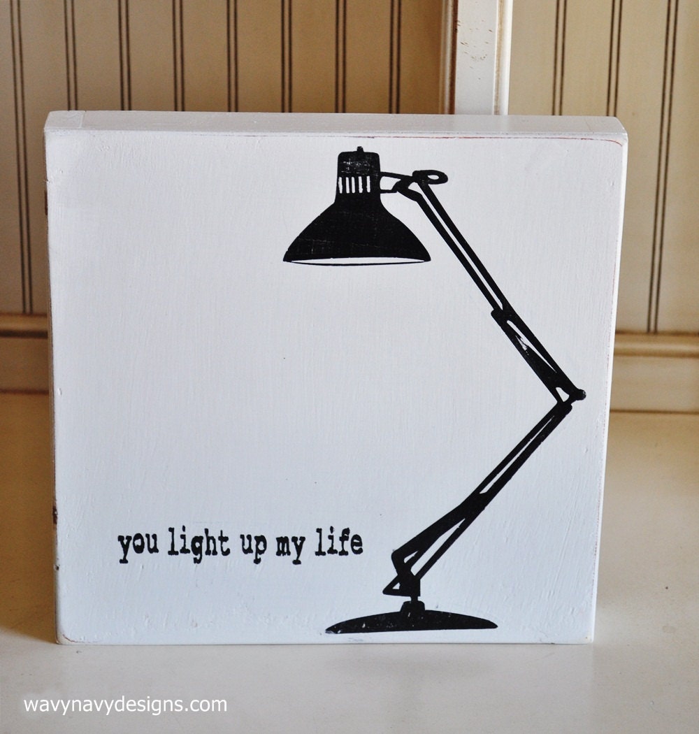 Custom Wood Sign Typography Word Art  - You Light Up My Life- Hand Painted and Vintage Distressed