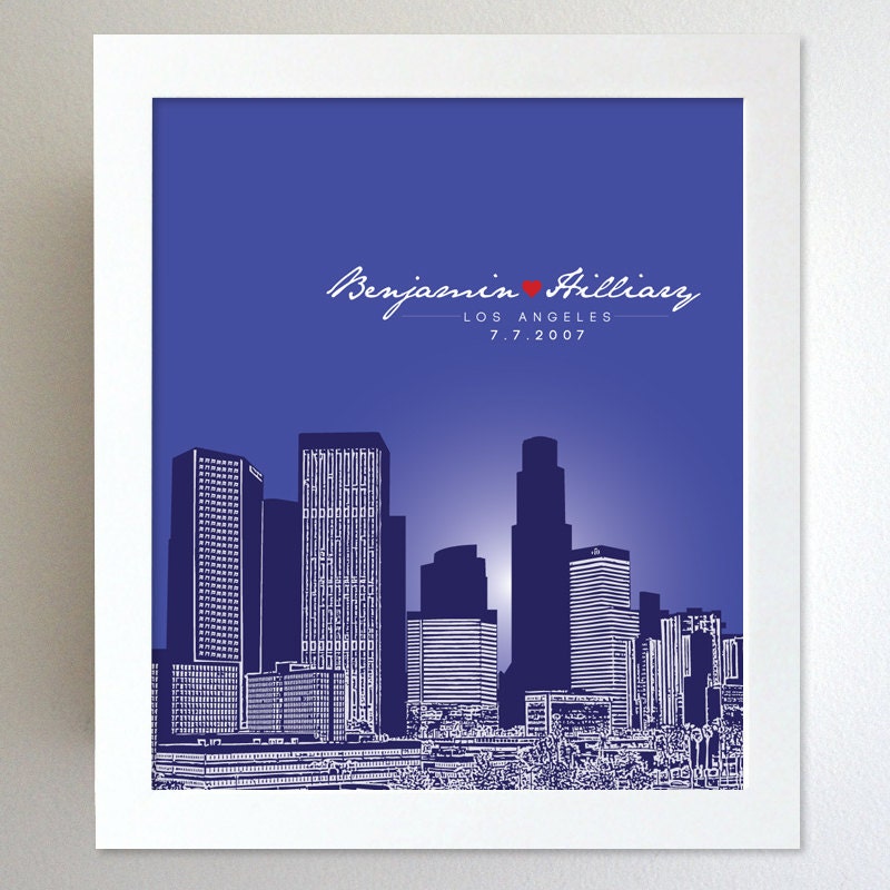 Custom Present / Los Angeles California Skyline Personalized Anniversary Present  / Housewarming Present/ Any Cityscape Available