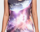 Cosmic Galaxy Shirt Star Cluster Planet Nebula Tank Top Women Shirts Black Shirt Tunic Top Vest Sleeveless Women T-Shirt Size S M