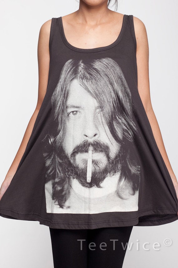 Dave Grohl T Shirt Dress Smoking Foo Fighters Top Women Shirts Black Tunic T-Shirt Sleeveless Vest Mini Dresses Size M L