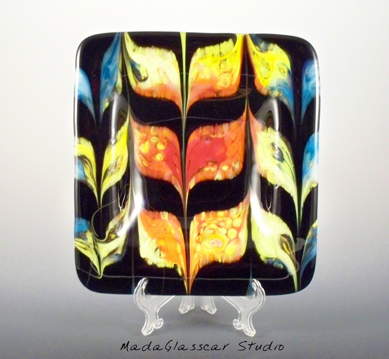 Combed Fused Glass Square Bowl