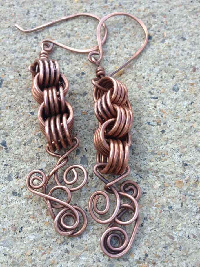 Copper knotted dangle earrings
