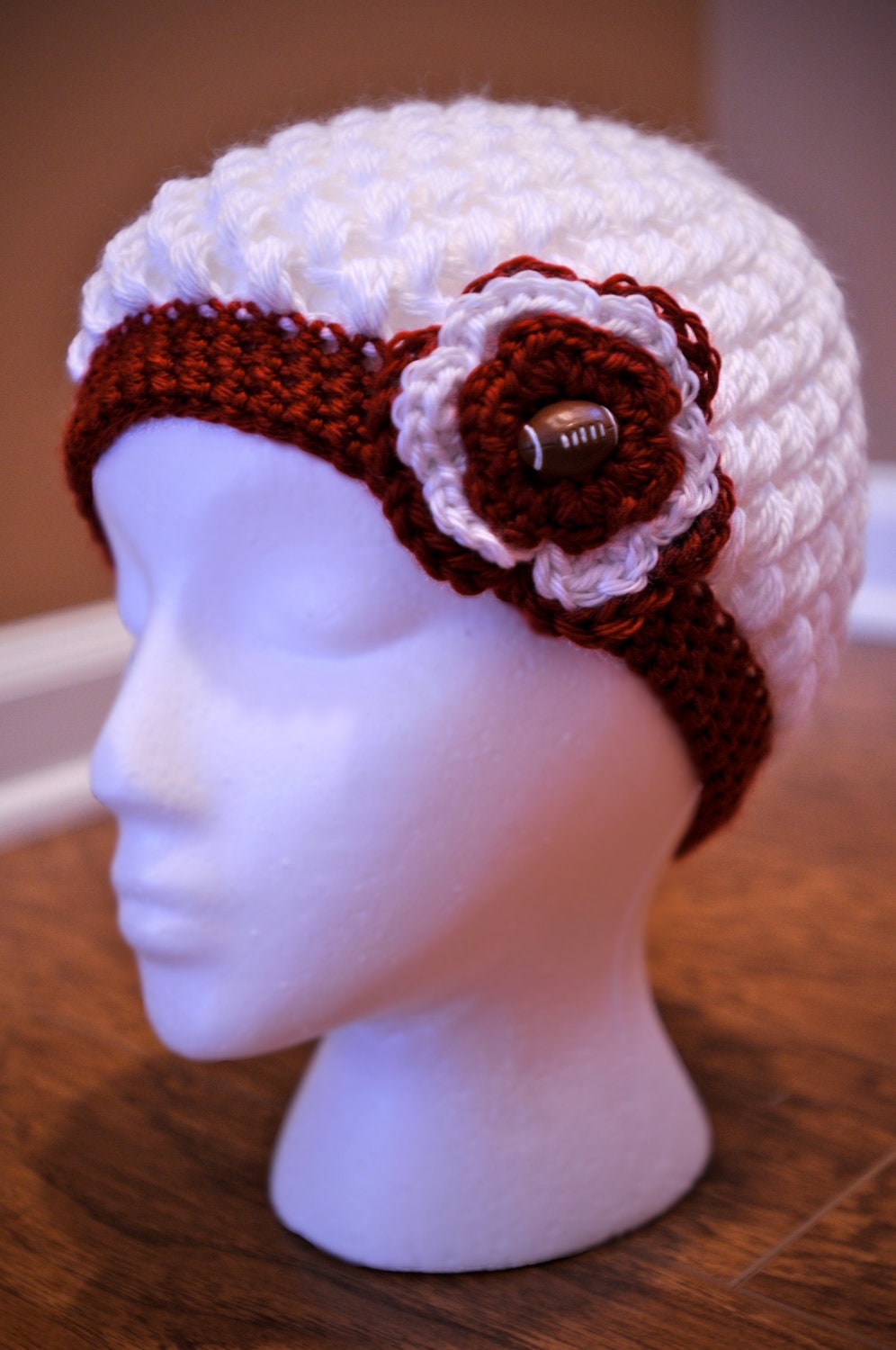 Alabama (Bama) White & Crimson Red Puffy Hat