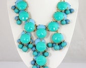 NEW 2 Piece Turquoise Blue and Sky Blue Bubble Necklace,Handmade Bib Necklace,Statement Neckalce-BN019