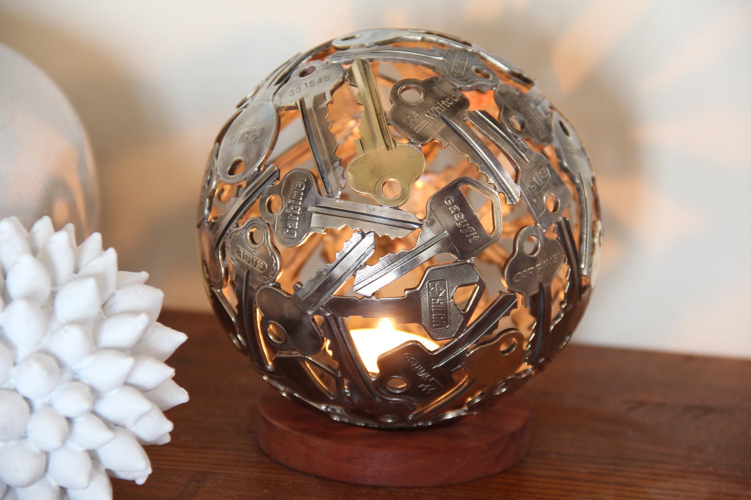 Small Key Ball Tea Light , Key Light,  Metal Sculpture, Hanging tea light holder