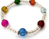 Rainbow Bracelet Multi Colored Glass Beads Stretch Bracelet - Pink Blue Green Yellow Orange Red Handmade Rainbow Bracelet