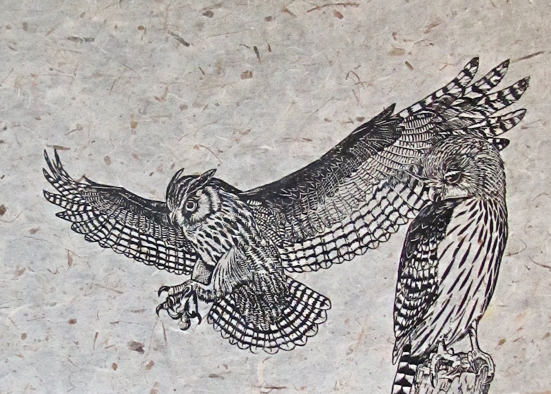 Owls (I Will Protect You) woodcut print