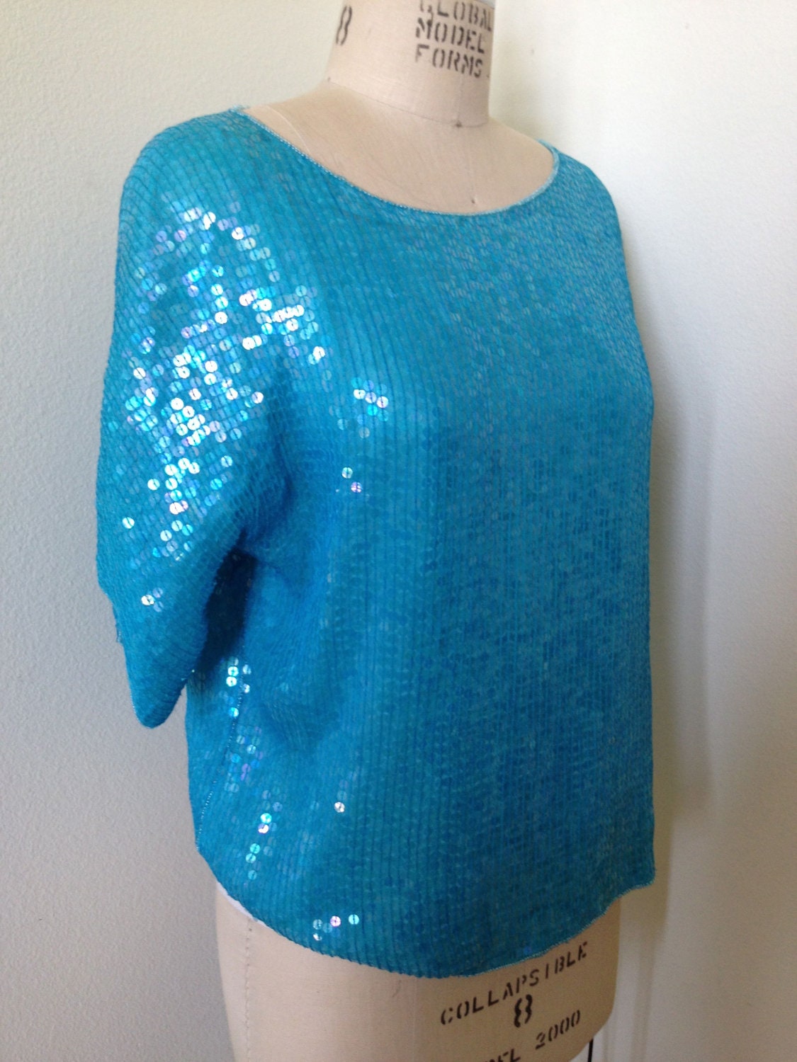 25% sale: Vintage Jean for Joseph Le Bon Blue Sequin Silk Top Sz L