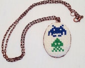 Space Invader Necklace, Retro Arcade Game Cross Stitch, Gamer Gift, Classic 8 Bit Arcade