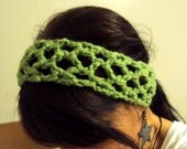Handmade Crochet Green Head Band With Elastic Closure Spring Summer BeachWear Fall Winter Women Girls Hair Accessory