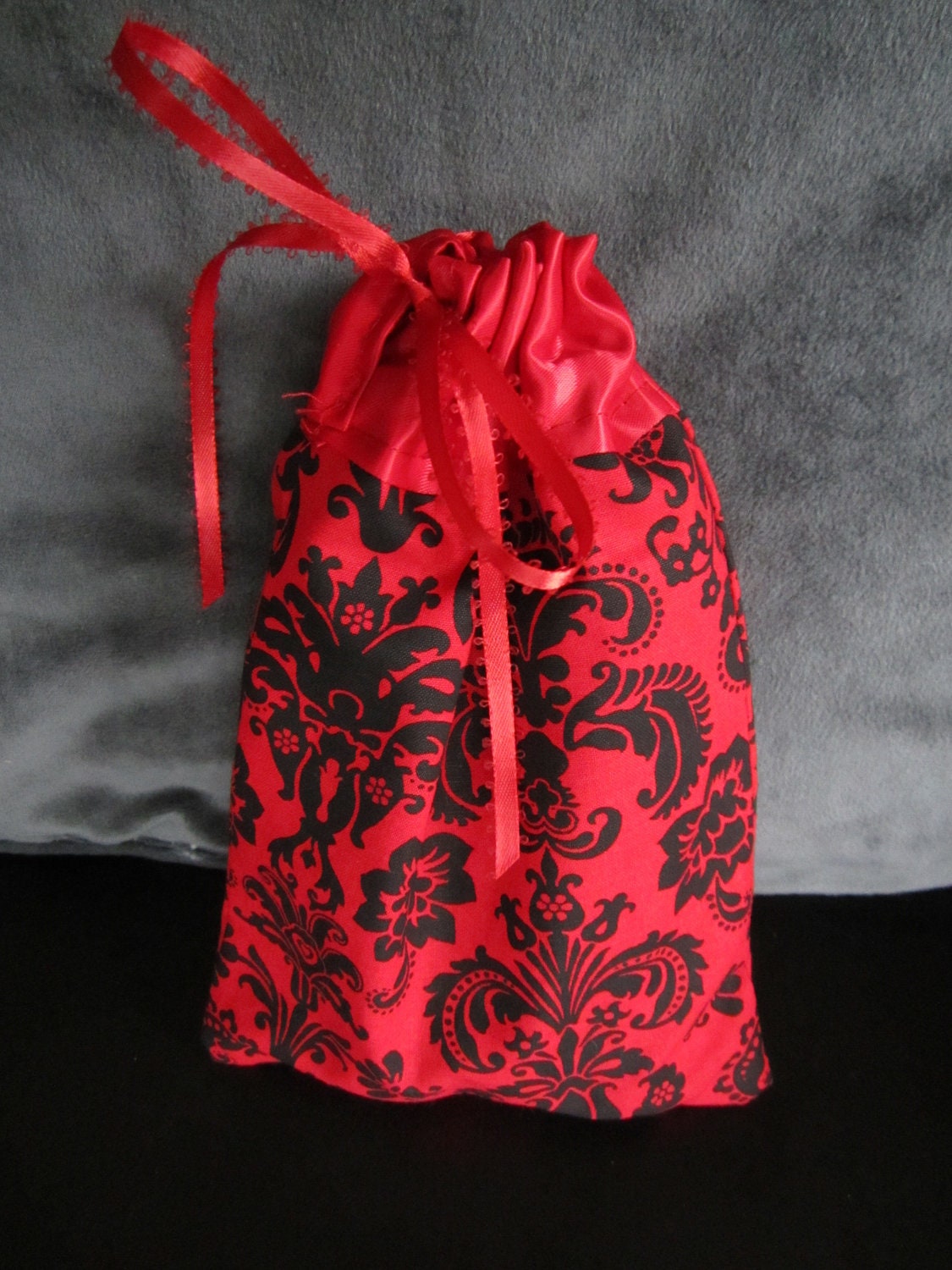 Reusable Gift Wrap Red Cotton Fabric with Drawstring Ribbon Tie