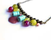 Spring Multicolour candy semirecious stone necklace pink yellow blue green