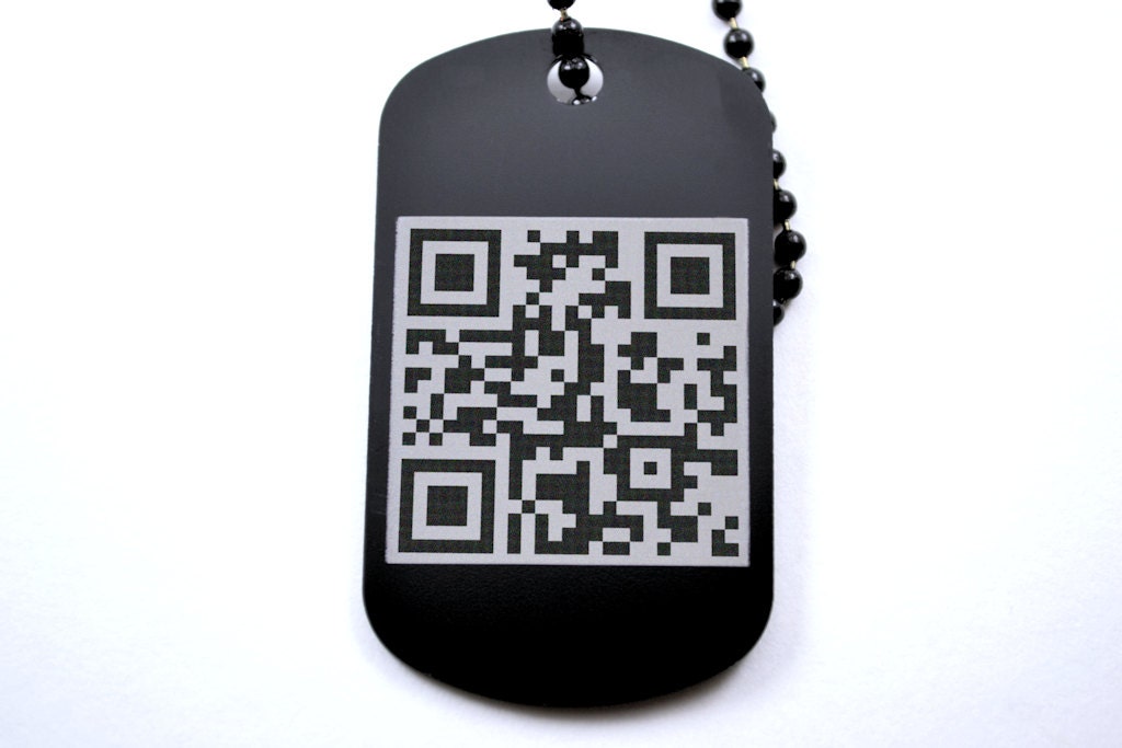 Custom QR Code Laser Engraved Dog Tag Necklace or Keychain