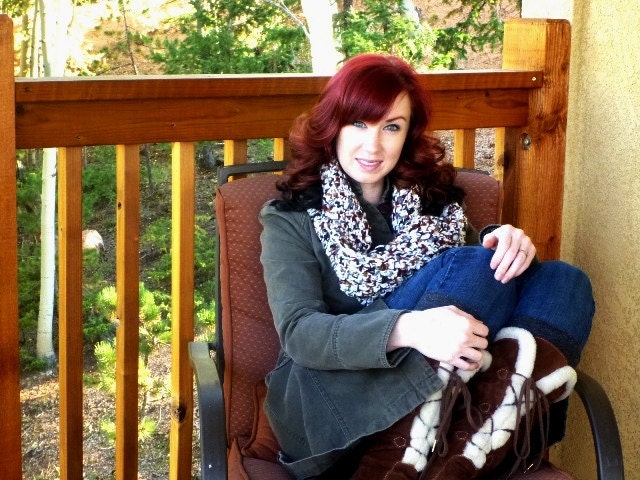 Handmade Crocheted Super Soft Boucle Acrylic Chunky Monkey Infinity Scarf - Moose Tracks 1024
