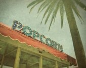 Vintage Popcorn Carnival Sign w/ Palm Tree, Circus Photo, Retro Photograph, 8" x 10"