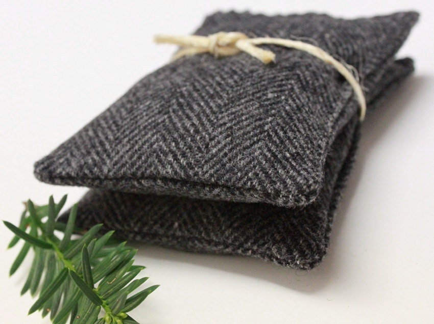 Men's Handmade Balsam Fir Sachets Gray Herringbone Wool Drawer Winter Holiday Christmas