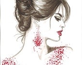 Original Watercolor Fashion Illustration Modern Art Painting titled Red Wine - Mysoulfly