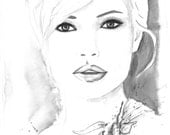 Print from Original Watercolor Fashion Illustration Modern Art Black and White Painting titled Charm