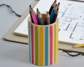 Wooden pencil holder / cup / organizer - stripes