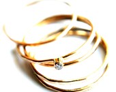 2 MM White cut Diamond Bezel Set Stacking rings in 14k Yellow Gold