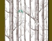 Custom 1st Paper Anniversary Gift Forest of BirchTrees, Love birds,  Love heart with initials 8 x 10