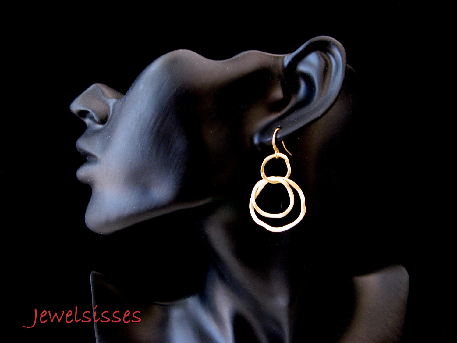 14K Matte Gold Plated Earrings with Hoops - Dangle Earrings - Pendant Earrings