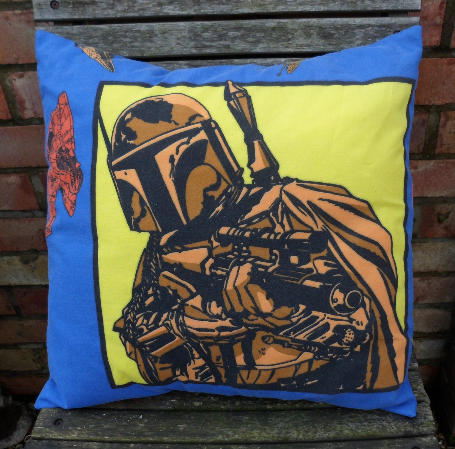 Star Wars Boba Fett Mandalorian Vintage Fabric Cushion - handmade by Alien Couture