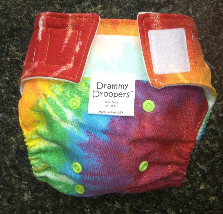 Tie Dye cloth one size AI2 (all in two) pocket diaper with insert (touchtape or snap closure - microfleece or suede cloth lining)
