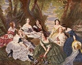 1910, Empress Eugenie With Her Ladies, Franz Xaver Winterhalter, Antique / Vintage Art Print, People and Fashions, Antique Book Plate