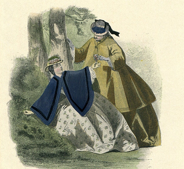 1910, Les Modes Parisiennes 1863, Antique / Vintage Art Print, People and Fashions, Antique Book Plate