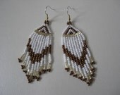 White & Brown earrings,Tribal beaded earrings in White, Metallic brown with Gold bugles