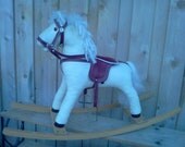 Rocking hobby Horse pony saddle bridle rocker Child wood toy baby shower nursery room leather corduroy rustic barn farm decoration gift