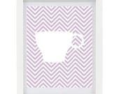 40% OFF SALE Chevron, Tea Cup, Digital Illustration, Tea Lover, Lilac Home Decor, Customise your colour , 8 x 10 Print