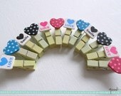 Love, Heart & Smile Wooden Mini Clothespins . Mini Pegs // Wedding, Birthday, Scrapbook, Gift Decoration, Bunting // Set of 12 in 6 Designs
