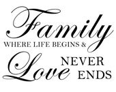 15"x23" (Small) - Family Where Life Begins And Love Never Ends - Inspirational Family Wall Decal Quote Home Removable Wall Decor