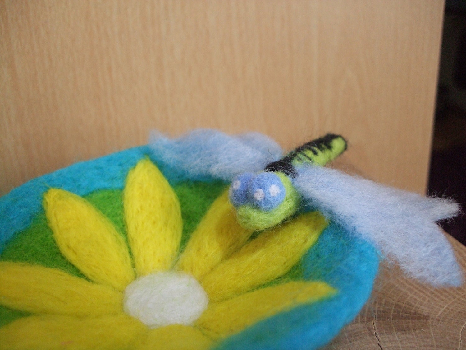 Handmade Needle Felted Dagonfly bowl