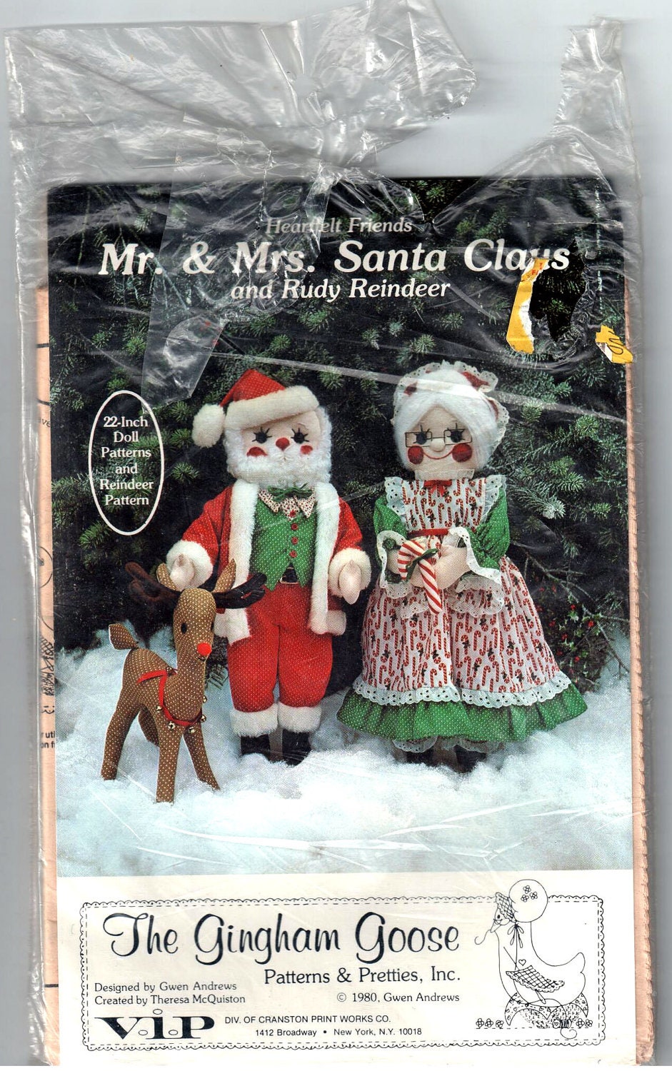 The Gingham Goose - Mr & Mrs Santa Clause and Rudy Reindeer - Christmas / Holiday Decorations - Heart Felt Friends - Uncut Pattern