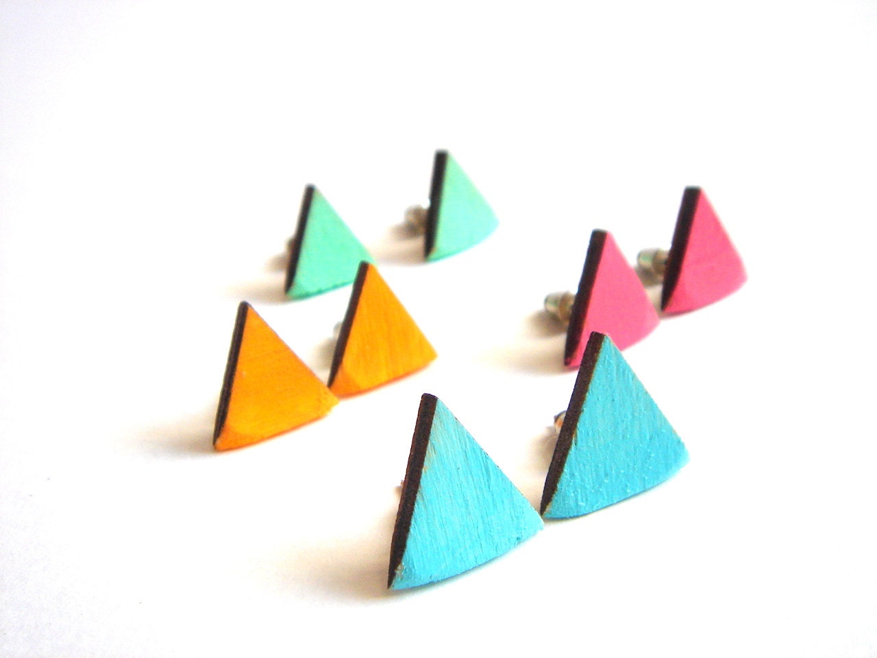 Neon Geometric  Earrings ,Laser Cut Wood Triangles Earrings,Geometric Jewelry