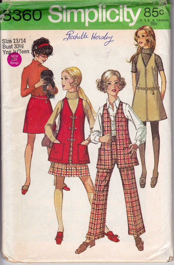 Simplicity 8360 Young Jr. Teens Jumper Vest Skirt and pants Size 13/14 Vintage Factory Fold