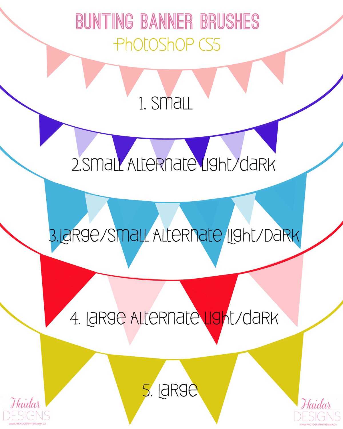 Bunting Banner Photoshop Brushes Set of 5 by PathOfLightDesigns