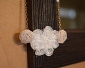 Shabby Chic White Lace Daisy Rosette Statement Necklace Adjustable Ribbon