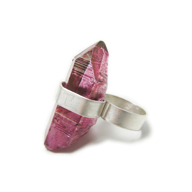 RESERVED FOR KEELY Sterling Silver & Dark Rose Pink Crystal Quartz Point Ring, Gemstone, Raw, Healing Crystal