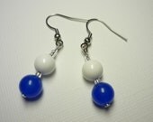 Earrings dangle Blue Jade, White Shell and Japanese Crystal seed beads
