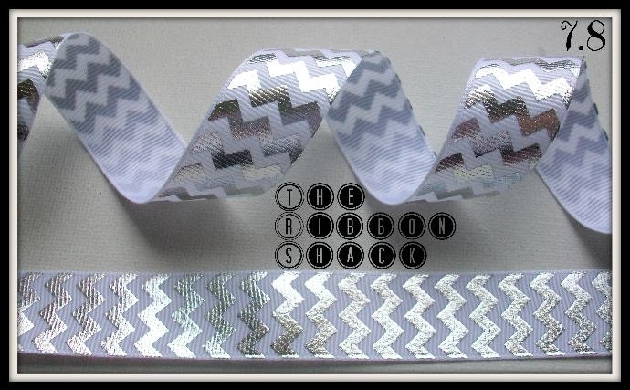 7.8 Chevron Metallic Silver and White Grosgrain Ribbon Il_170x135
