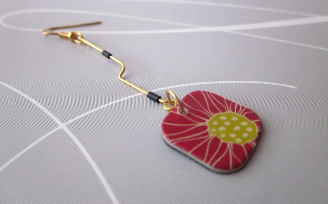 oriental dangle red and gold dangle everyday recycled earring jewelry