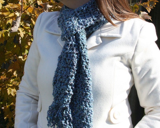 Blue Green Super Soft Handmade Crochet Scarf Ready to Ship