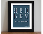 Personalised coordinates Art Print - place and date print- anniversary gift- custom date print-wedding gift